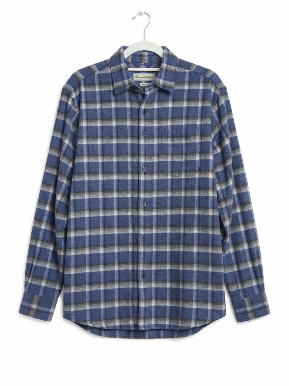 Tommy Bahama Canyon Beach Blue Plaid Flannel Shirt Mens L Elbow Patches Cotton